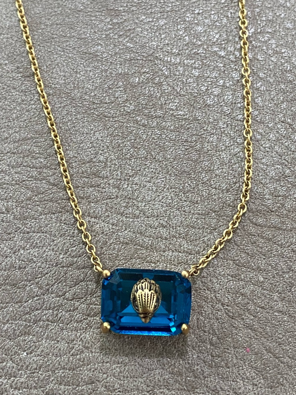 Kurt Geiger Blue Emerald Cut Pendant Necklace With Brass Eagle Head